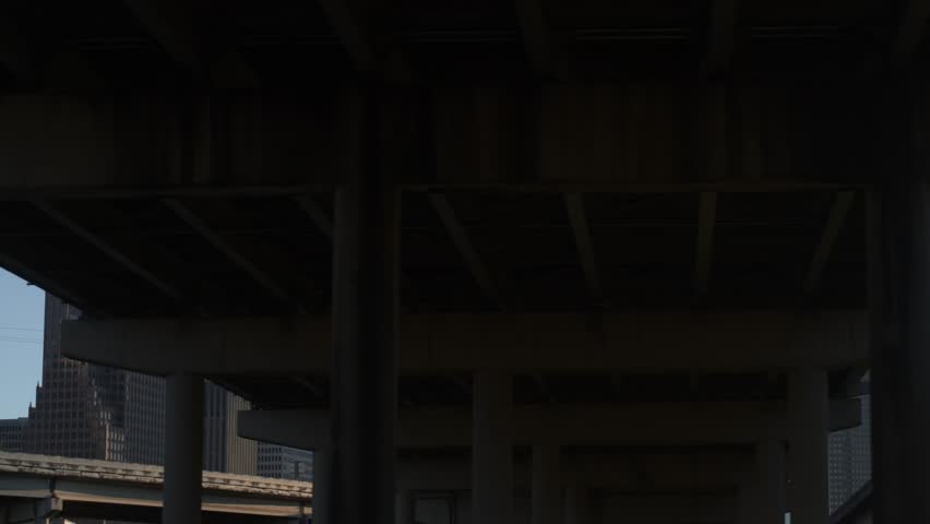 low angle aerial view of downtown houston