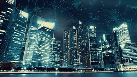 Social media icons fly over city downtown showing people engagement connection through social network application platform . Concept for online community and social media marketing strategy . - Powered by Shutterstock - Get 15% off with code: PIKWIZARD15