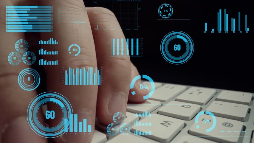 Creative visual of business big data and finance analysis on computer showing concept of statistical investment decision making methodology, fintech and financial engineering .