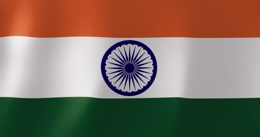 A vibrant waving animation of the national flag of India The distinctive saffron, white, and green horizontal stripes, with the prominent navy blue Ashoka Chakra in the center.