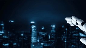 Futuristic robot artificial intelligence enlightening AI technology development and machine learning concept. Global robotic bionic science research for future of human life. 3D rendering graphic. - Powered by Shutterstock - Get 15% off with code: PIKWIZARD15