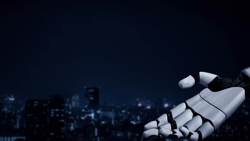 Futuristic robot artificial intelligence enlightening AI technology development and machine learning concept. Global robotic blockchain science research for future of human life. 3D rendering graphic. - Powered by Shutterstock - Get 15% off with code: PIKWIZARD15