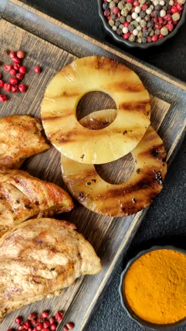 Chicken breast, grilled fillet, meat meal on a plate. Useful grilled poultry for lunch