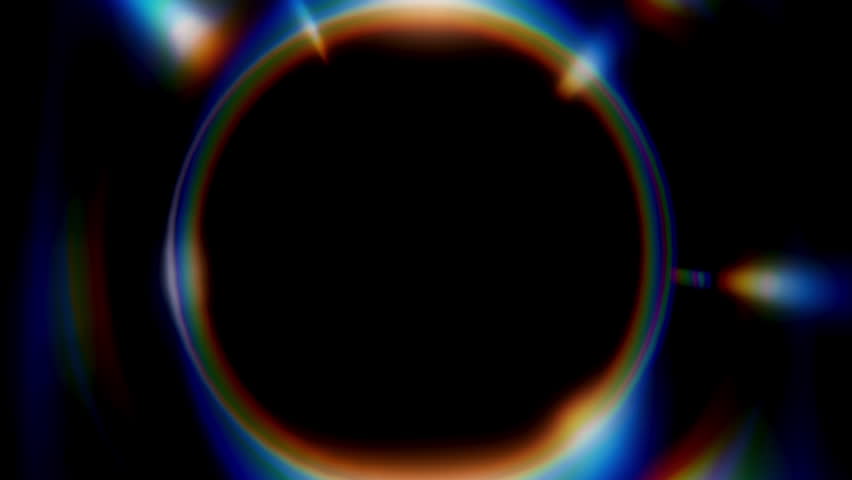 Circular rainbow dispersion light overlay with rotating glow effect for video transitions and visual enhancement