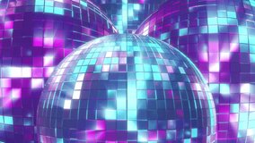 Disco balls spinning in abstract space with reflective pink and blue tiles. Perfect for music visuals, party designs and dance event backdrops - Powered by Shutterstock - Get 15% off with code: PIKWIZARD15