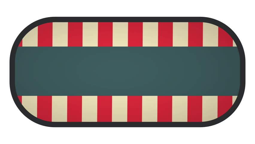 A horizontally stretched circus panel with red and cream stripes bordered in dark teal, great for headings or animated signage