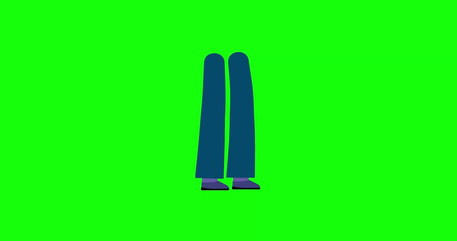 Blue trousers legs start walking animated greenbox. Cartoon green screen animation of businessman character. Business explainer flat design people serie movie video 4k. Male or female element.