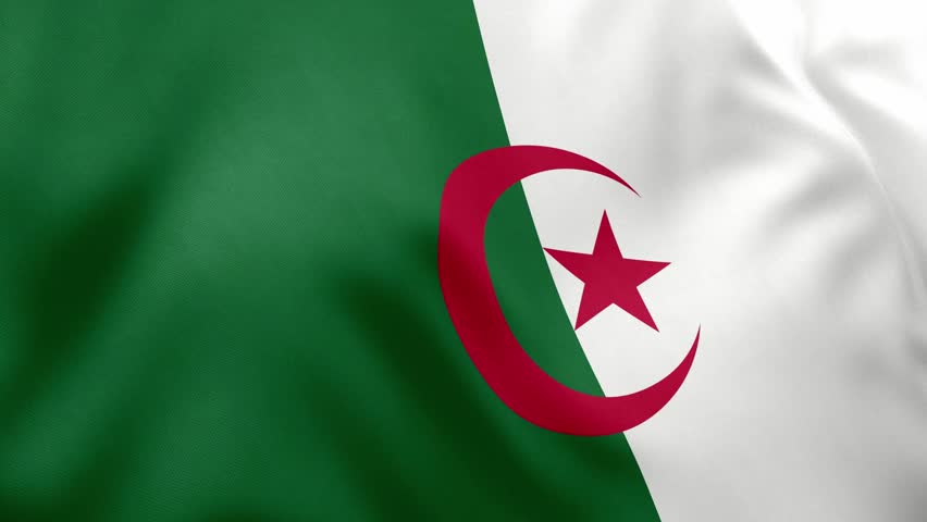 Realistic waving flag of Algeria, green, white, red star, crescent. North African national symbol, independence, Algiers, patriotism, Algeria - Powered by Shutterstock - Get 15% off with code: PIKWIZARD15