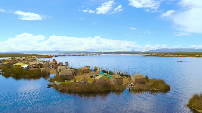 Aerial View of Uros Floating Islands on Lake Titicaca in Peru