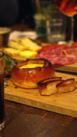 French cuisine restaurant table entree starter tapas vertical video cozy atmosphere
