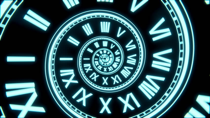 Seamless loop of glowing neon spiral clock background. Futuristic digital time vjloop ideal for sci-fi, tech intros, or abstract time concepts