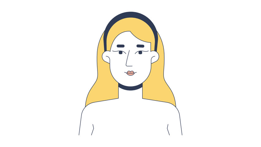 Blonde woman face with blackheads cartoon animation. Clogged pores, comedones. Skincare concern. Caucasian white female animated flat 2D character 4K video isolated on white, alpha channel