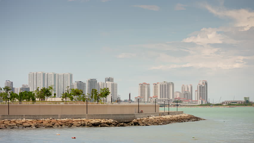 sunny day george town famous city park bay promenade panorama 4k timelapse penang malaysia