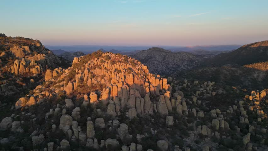Rock formations at sunset in Valle de los Monjes, Creel, Chihuahua, Mexico