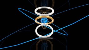 A captivating display showcases energy rings rotating around a glowing planet against a dark backdrop. Bright lines stretch across, creating an enchanting atmosphere. - Powered by Shutterstock - Get 15% off with code: PIKWIZARD15