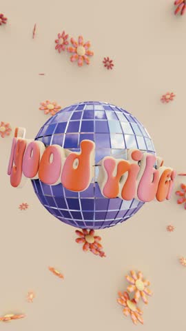 Summer 3D vertical backgrounds falling flower sparse daisy hippie disco ball infographic loop animation good vibes trendy retro vintage vibe cool groovy doodle cartoon poster club rave relax chill