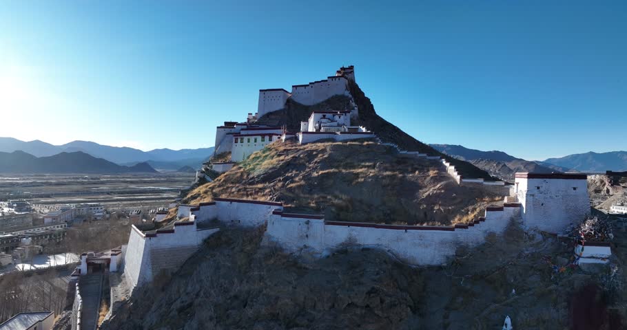 Ancient temple on a hill top in Tibet, China 