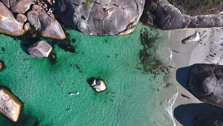 Aerial View of Elephant Rock with turquoise water, Albany, Western Australia.