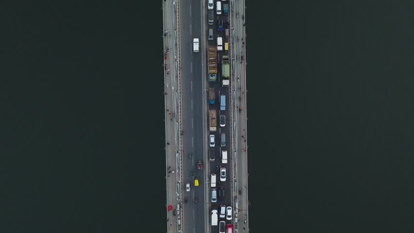 Aerial view of New Yamuna Bridge, Cable bridge in Prayagraj, Uttar Pradesh, India.