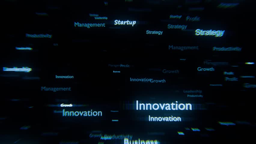 Modern seamless loop animation with popular business terms like Strategy, Startup, Profit, and Management floating in 3D space. Ideal for corporate presentations, online courses, motivational videos, 