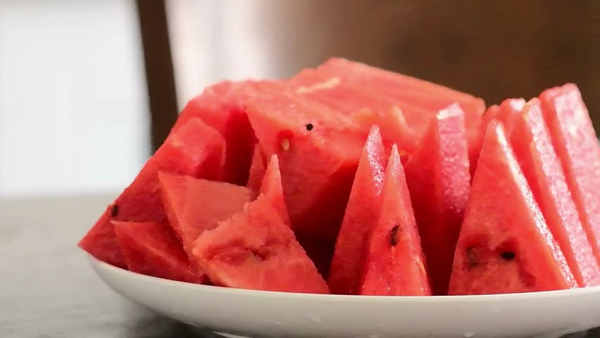 Close-up of Sliced Fresh Watermelon on Plate