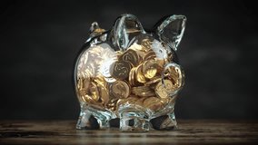 Transparent piggy bank full of coins, Savings and investment concept. 3d animation. 3D Illustration - Powered by Shutterstock - Get 15% off with code: PIKWIZARD15