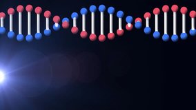 lens flare appearing lower left initiating pulsing highlights over rotating DNA helix showing form. Molecular, science, futuristic, technology, abstract, illumination, visualization - Powered by Shutterstock - Get 15% off with code: PIKWIZARD15