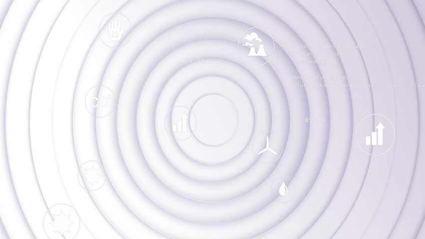Opening concentric rings on pale backdrop, bar graph and eco icons fading and orbiting showing data. Abstract, data visualization, sustainability, digital interface, modern, infographic, environmental - Powered by Shutterstock - Get 15% off with code: PIKWIZARD15