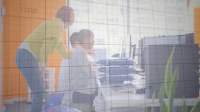 Mentor leaning on desk pointing triggers junior analyst typing with business graphs tracking growth. Collaboration, mentorship, data analysis, modernoffice, teamwork, professionaldevelopment, vibrant - Powered by Shutterstock - Get 15% off with code: PIKWIZARD15