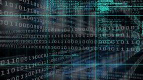 Turquoise grid starting overlaying scrolling binary digits forming code columns showing data tunnel. Cyberspace, digital, futuristic, abstract, technology, innovation, networking - Powered by Shutterstock - Get 15% off with code: PIKWIZARD15