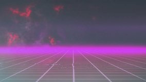 Scan-line flickering starting neon grid magenta horizon pulsing glow sweeping beam showing scene. Cyberspace, futuristic, digital, neon, abstract, sci-fi, vibrant - Powered by Shutterstock - Get 15% off with code: PIKWIZARD15