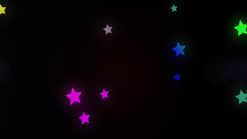 Glowing neon stars drifting rightward while incoming lens flare brightening stars creating depth. Nebula, cosmic, vibrant, abstract, nightlife, illumination, motion