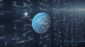 Globe entering view, Earth rotating while revealing glowing city lights illustrating streaming data. Futuristic, technology, digital, space, interface, data, illuminated - Powered by Shutterstock - Get 15% off with code: PIKWIZARD15