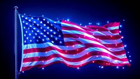 Glowing Neon American Flag With Red And Blue Lights Against giant Dark Background, Happy America Independence Day, US, United States Flag, US - Powered by Shutterstock - Get 15% off with code: PIKWIZARD15