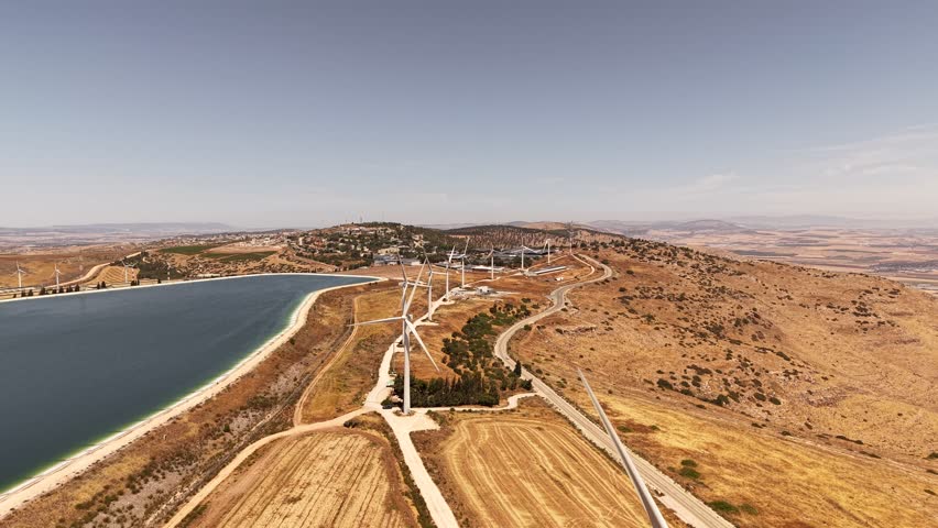 Video about wind turbines field Hagilboa, Israel