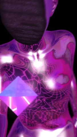 Retro Futuristic seamless vertical video of a metal human figure. Abstract animation Ai, NFT and metaverse concept.