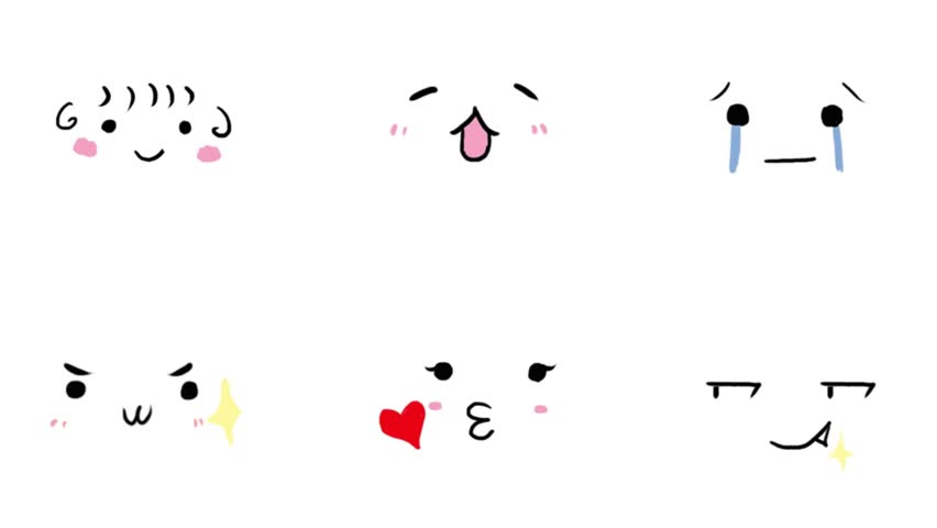 Animated of Cute emoticons facial expression. Shy, Sleepy, Sad, Angry, Love, Funny face