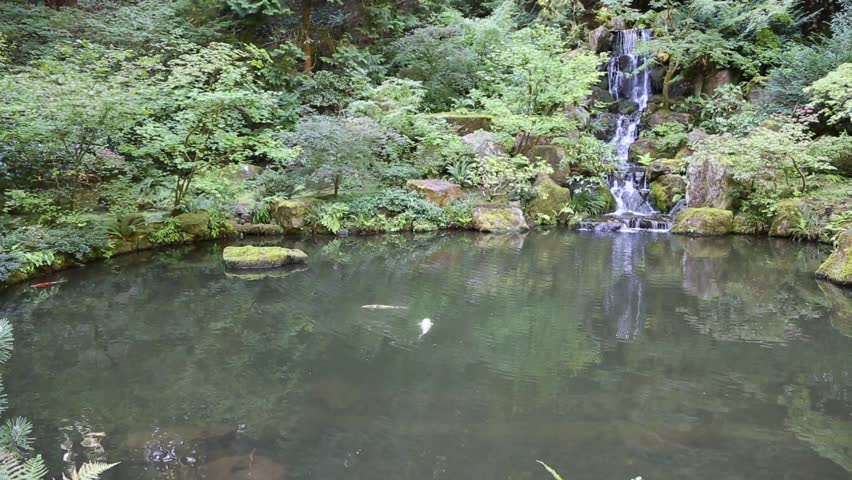 The pond and the falls - Heavenly Falls - Portland Japanese Garden, Oregon