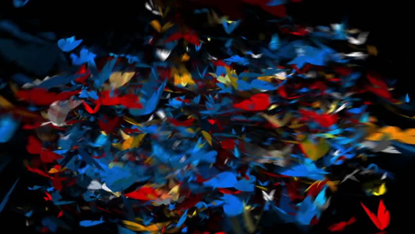 Multi-colors of Butterfly is flying then forming to particles or smoke on black background. Best using for logo or intro