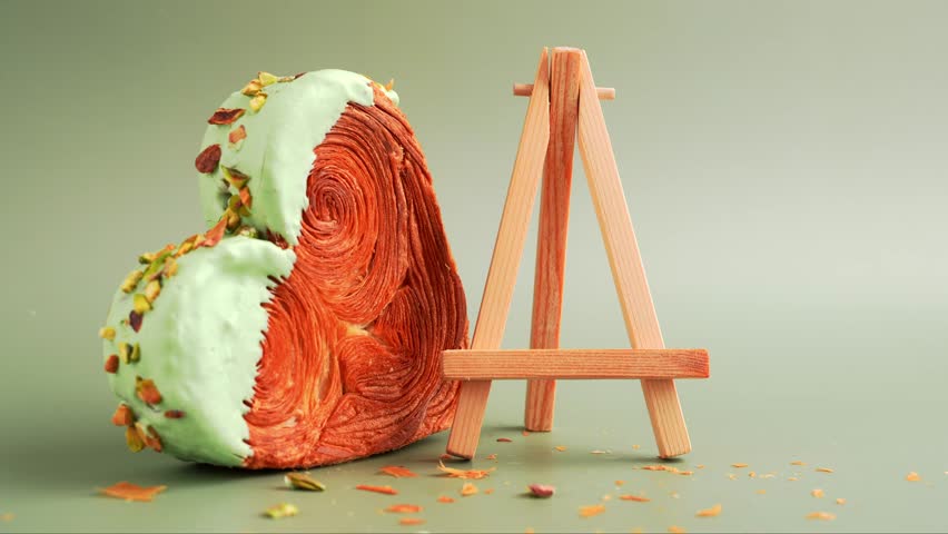 THANK YOU text thanksgiving day Delightful and vibrant heartshaped pastry croissant treat, beautifully topped with colorful frosting nut galore. Mock up template copy space. Food experimentation viral