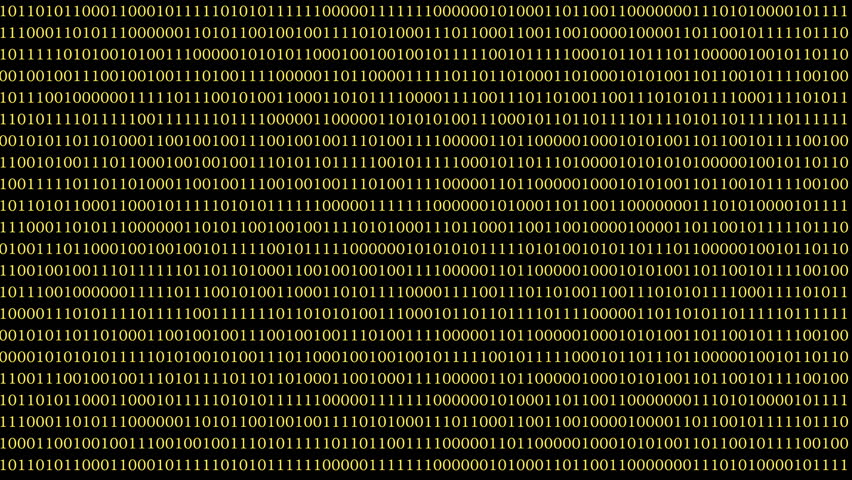 A detailed abstract background featuring binary code patterns in shades of black and gold. The design represents digital technology and data communication.