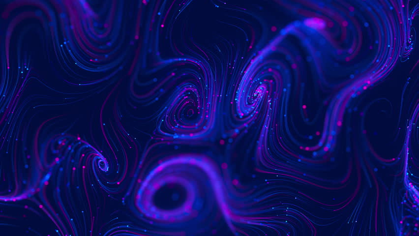 Big data swirl patterns in futuristic cyberspace. Whirl flow of data in quantum digital network. Neon qubit stream with DOF.