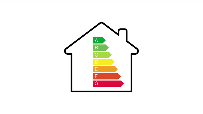 house energy efficiency rating logo icon emblem animation 4k video footage