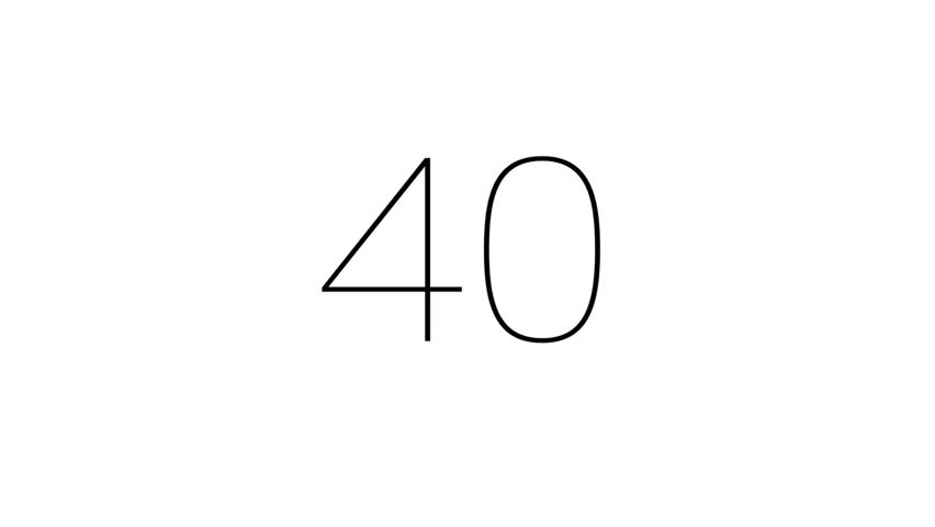 Modern countdown timer from 40 second to 0 second with black minimalist number on white number. 40 second clean countdown timer with minimalist style