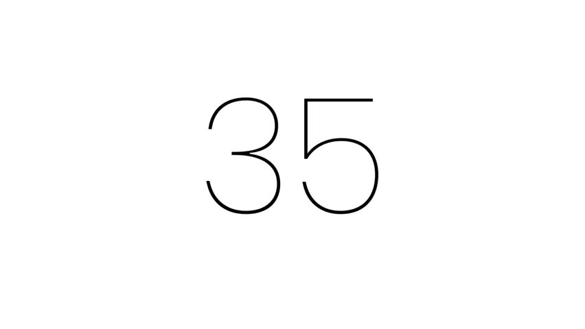 Modern countdown timer from 35 second to 0 second with black minimalist number on white number. 35 second clean countdown timer with minimalist style