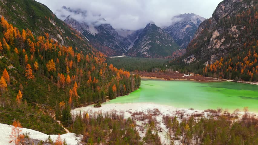 Aerial view of high mountain range in Dolomites, Italy