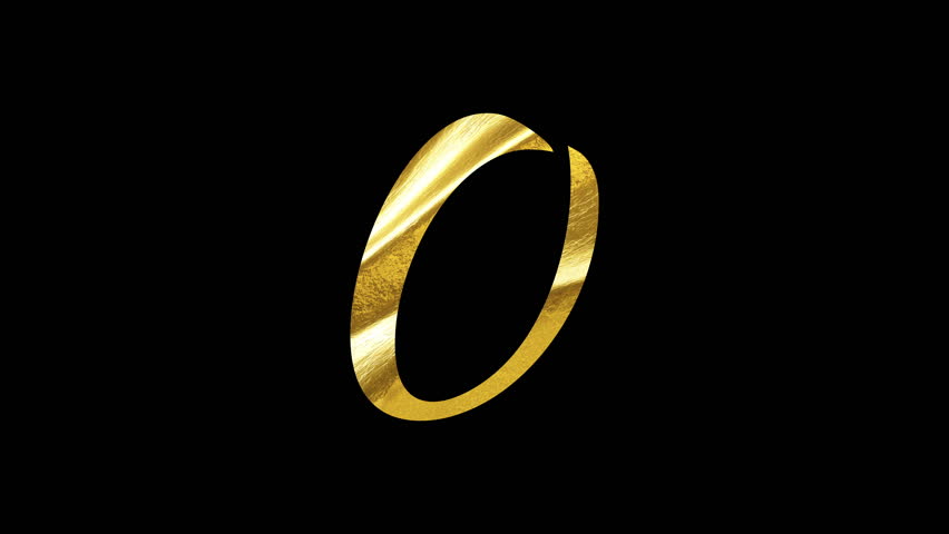 Letter O gold text animation seamless loop. 4K