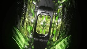 Intricate metallic structures glowing with pulsating green energy, revealing complex futuristic technological components deep inside advanced reactor core. 3D Illustration - Powered by Shutterstock - Get 15% off with code: PIKWIZARD15
