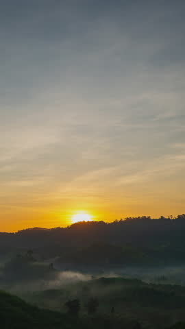 4K Aerial view Hyperlapse nature sunrise sky Flying over fog,Amazing  clouds at sunrise clouds background, High quality video ProRes in Vertical