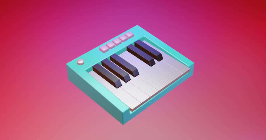 Piano on pink background. 3d render video.